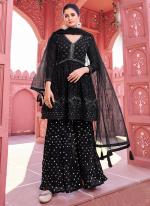 Georgette Black Eid Wear Embroidery Work Readymade Sharara Suit